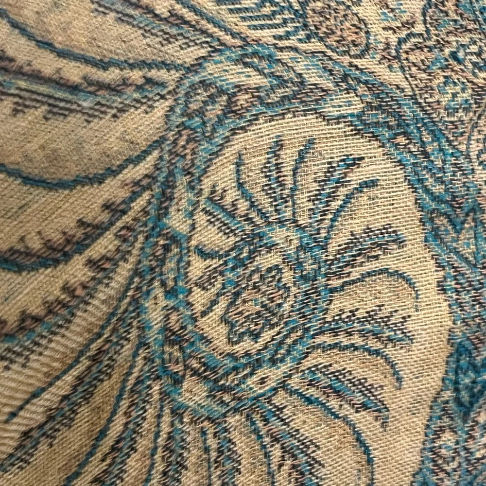 Elegant Tan and Blue Paisley lightweight Shawl one size